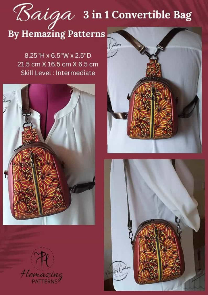Baiga 3 in 1 Convertible Bag sewing pattern