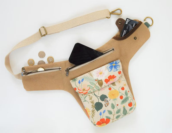 Fabric Belt Purse. Cell Phone Pouch. Festival Hip Bag. Ready to ship. One-of-a-kind handmade on sale in linen and silk repurposed designer fabrics