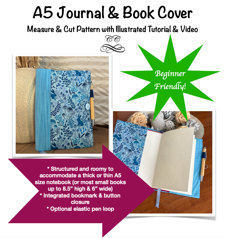 A5 Journal and Book Cover Pattern with Video Tutorial - PDF Sewing Pat ...