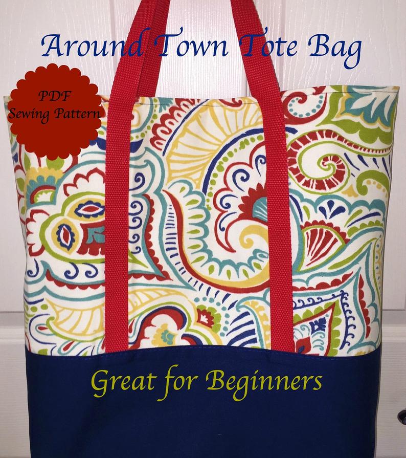 Tote bag sewing pattern image of front cover of pattern